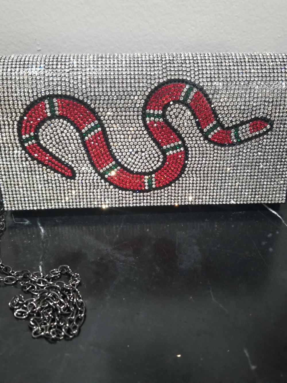 Crystal Snake Embellished Rhinestone Clutch - Red & Green Snake